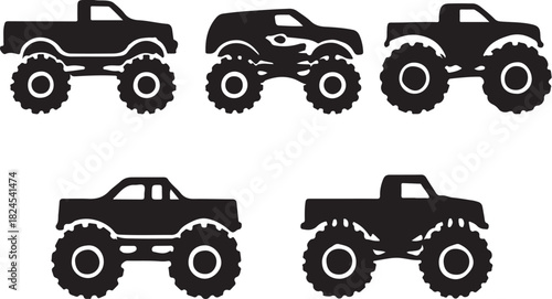 Monster Truck Icon Bundle 5 Off-Road Silhouette Designs.eps
