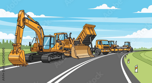 Illustration of a screening plant separating materials into piles.