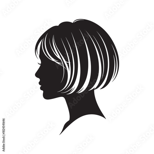 Silhouette profile of a woman with a short bob haircut