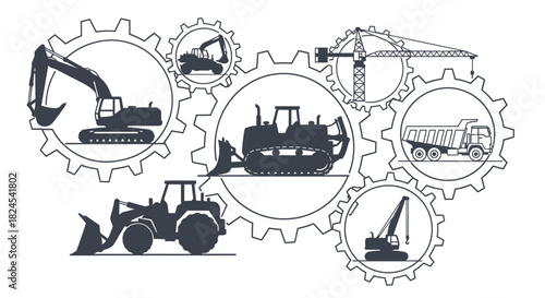 Illustration of a screening plant separating materials into piles.