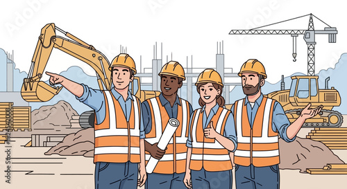 Illustration of a screening plant separating materials into piles.