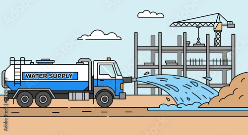 Illustration of a screening plant separating materials into piles.