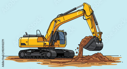Illustration of a screening plant separating materials into piles.