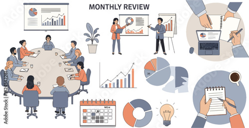 Business Meeting in Conference Room with Charts and Presentation