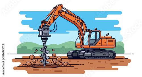 Illustration of a screening plant separating materials into piles.
