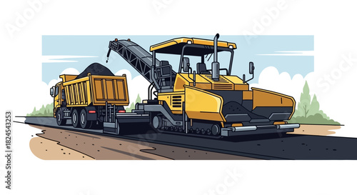 Illustration of a screening plant separating materials into piles.