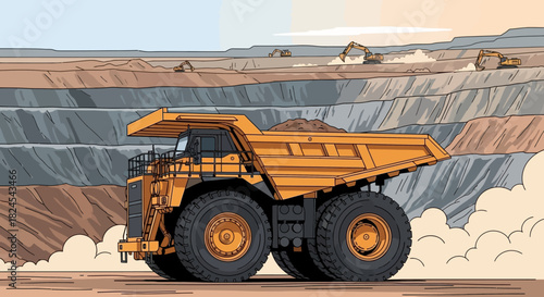 Illustration of a screening plant separating materials into piles.