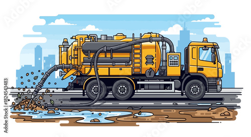 Illustration of a screening plant separating materials into piles.