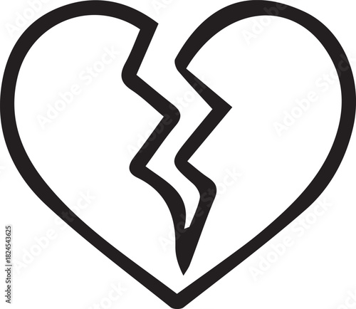 A simple, stark outline of a broken heart, symbolizing sadness and loss.