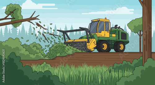 Illustration of a screening plant separating materials into piles.