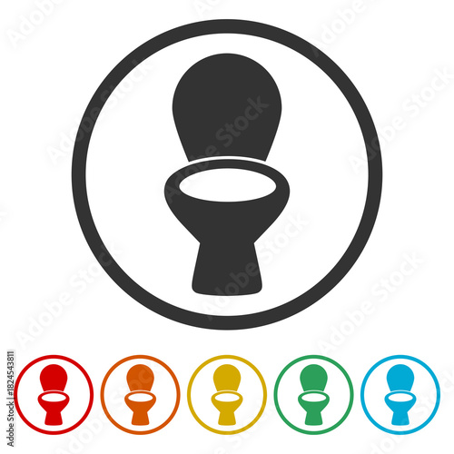Toilet bowl simple icon. Set icons in color circle buttons