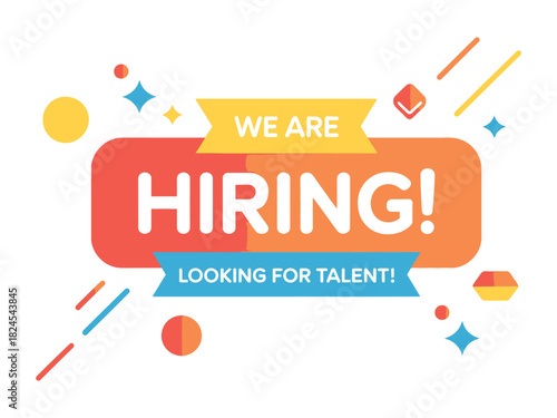 We are hiring, looking for talent with colorful graphics and stars.