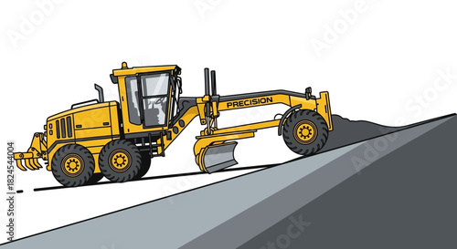 Street sweeper truck cleaning asphalt road with rotating brushes.