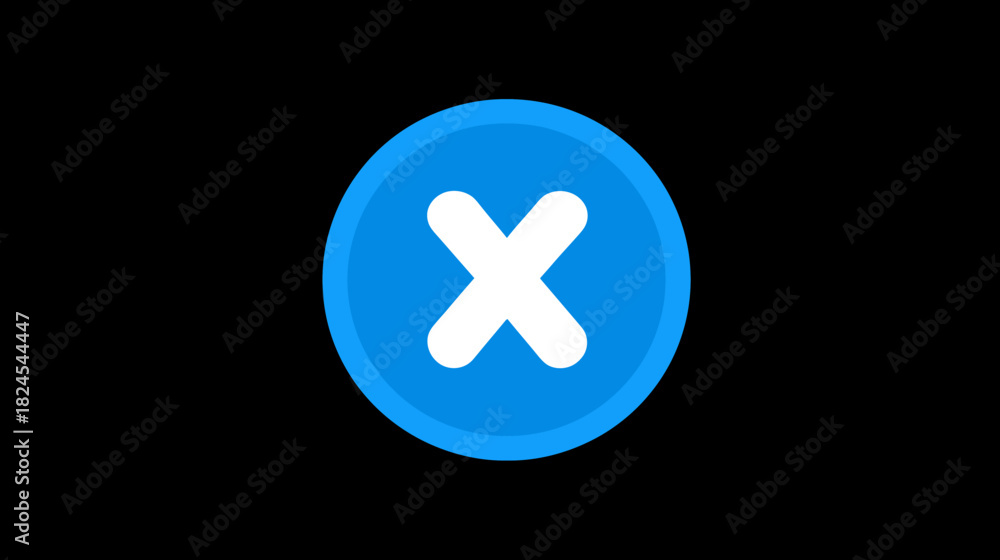 Fototapeta premium Blue circle close icon with white X mark on a black background. UI element for cancel, delete, error, wrong, or exit.