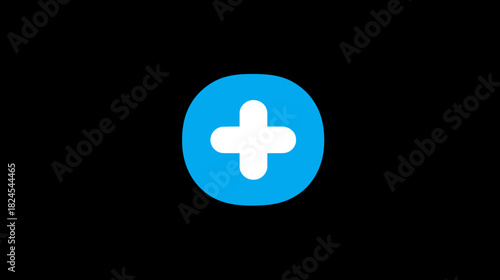 Minimalist blue circle with white plus sign on black background, symbolizing addition, new content, positive action, or increase.