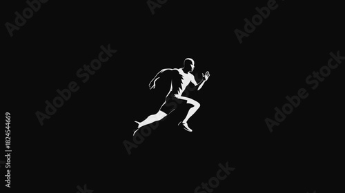 Powerful abstract graphic of a male runner sprinting on a black background, symbolizing speed, athleticism, movement, and determination.