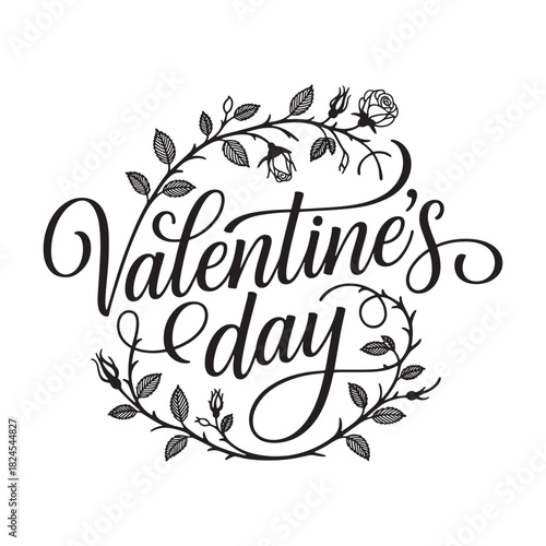 Valentines Day calligraphy with floral embellishments