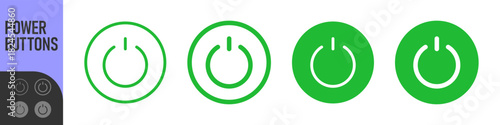 Power buttons, On off icon set. Press start button, Switch on and switch off icons. Color icons set