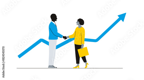 Diverse business professionals shaking hands, symbolizing successful partnership, collaboration, agreement, and market growth