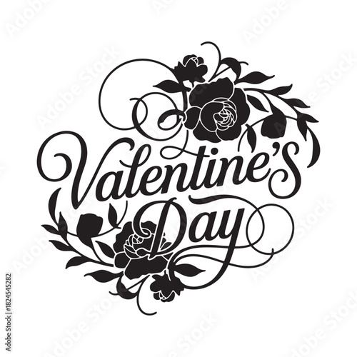 Valentine's Day Text with Floral Embellishments Keywords: Valentine's Day, love, romance