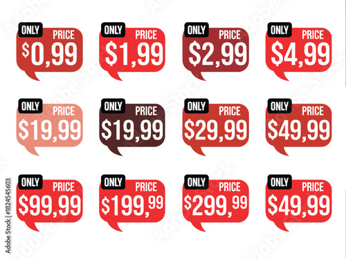 A collection of price tags shows a variety of values for items on sale.