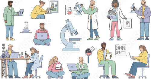 Scientists Working in Laboratory with Microscopes and Lab Equipment