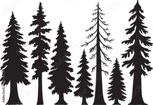 Pine Tree Silhouettes Vector Set for Christmas and Nature Design