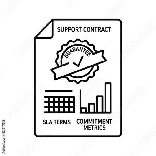 Support contract with guarantee, sla, and metrics isolated on white background