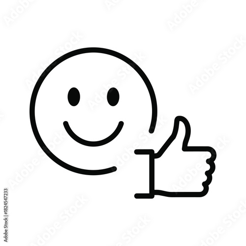 Happy smiley face icon with a thumbs up gesture isolated on white background