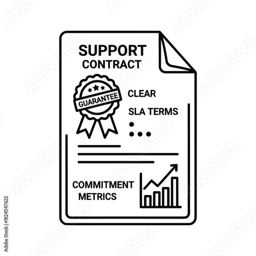 Support contract document with guarantee and clear sla, isolated on white background