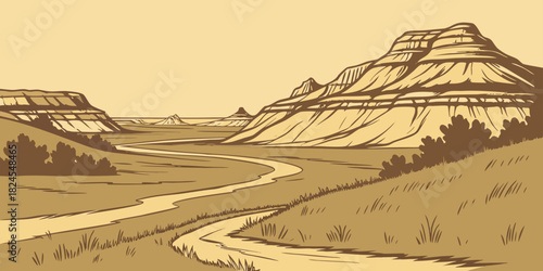 Badlands prairie hills retro minimalist