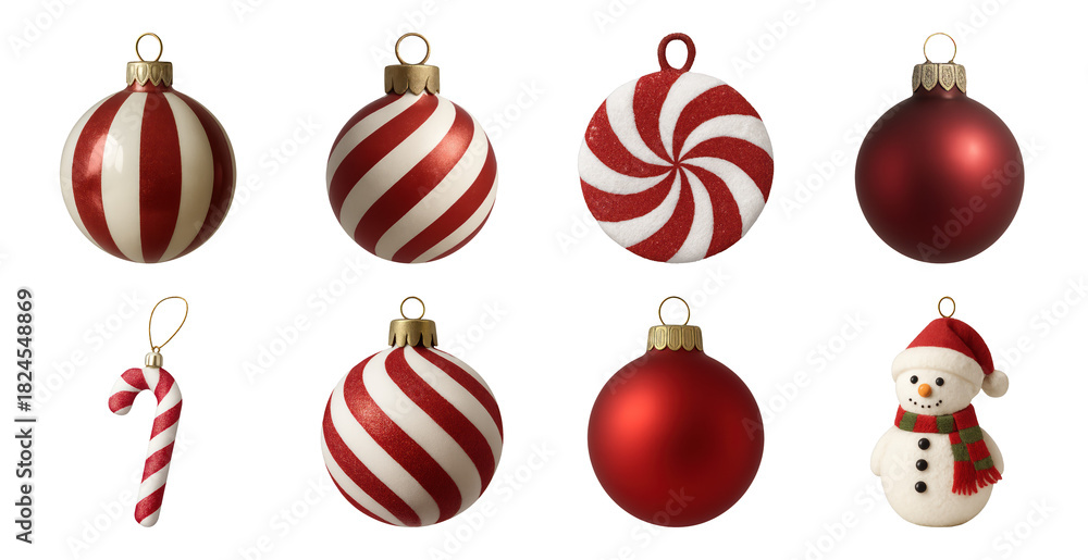 Fototapeta premium PNG Festive red white Christmas ornaments, element set on transparent background