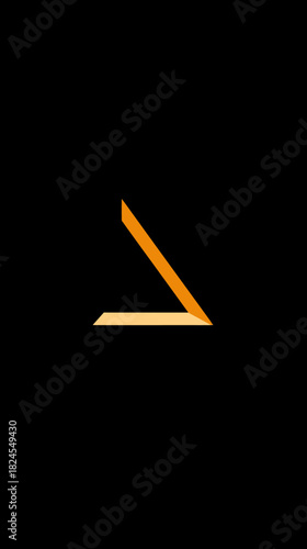 Minimalist Abstract Orange Geometric Angle on Black Background, Modern Digital Design Element, Stylized Arrow Symbol