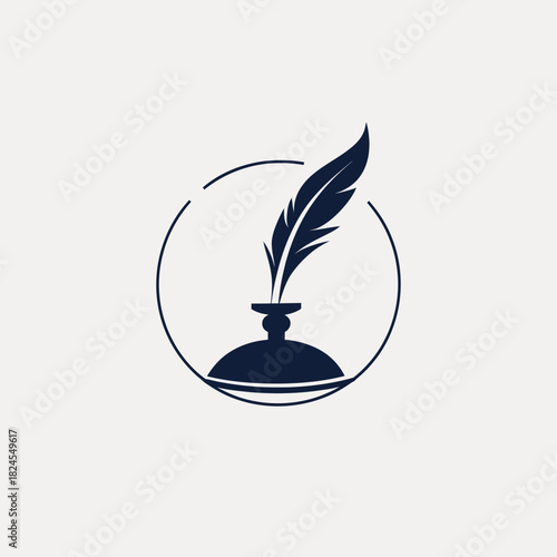 Elegant Quill Pen and Inkwell Symbol for Literature, Education, and Classic Writing Concepts