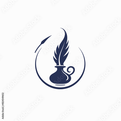 Stylized Inkwell and Quill Pen Vector Logo for Writing, Literature, Education, and Creative Content