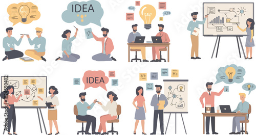 Group of People Collaborating During Brainstorming and Planning Session in Modern Office