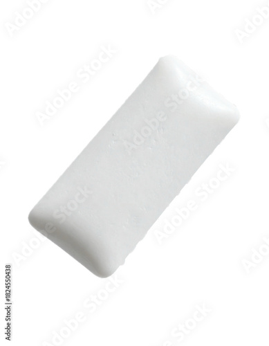 A white rectangular chewing gum piece is isolated and clean, presented on a transparent background