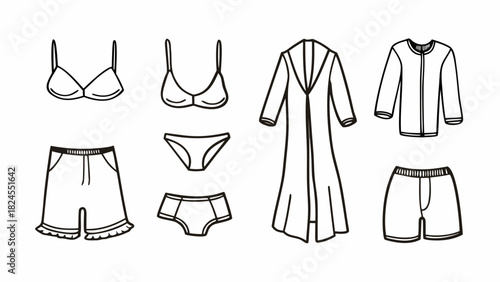 Minimalist line art undergarments set vector illustration scalable clothing icons