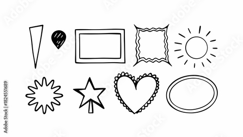 Hand drawn doodle design elements set arrow star sun heart oval frames vector scalable eps