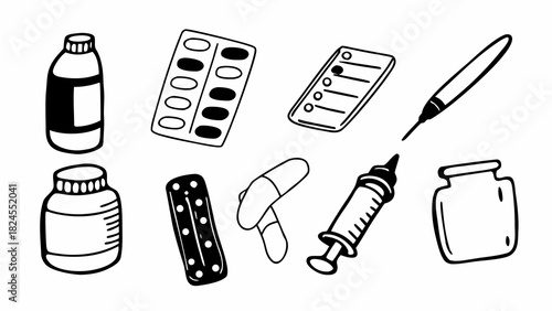 Doodle set of 10 pharmacy medicine icons vector illustration scalable eps icon