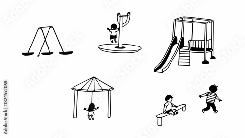 Doodle set of 10 playground scenes with kids vector illustration scalable eps icon
