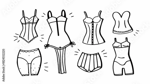Collection of hand-drawn shapewear garments vector illustration for fashion design