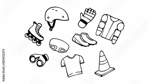 Doodle skating gear set vector illustration scalable icon collection