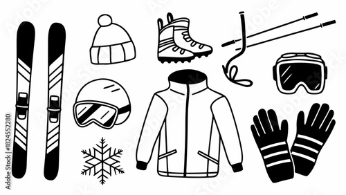 Hand drawn skiing equipment doodle set vector illustration scalable graphics