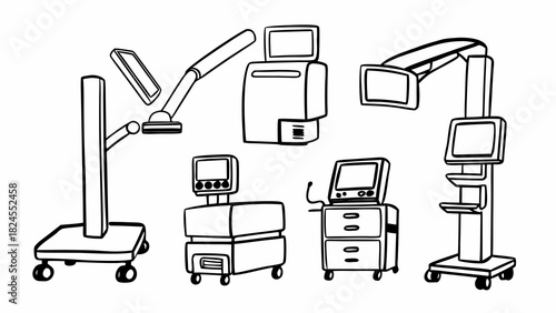 Doodle illustration set of 10 surgical imaging machines c arm vector scalable icon