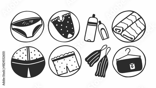 Doodle travel undergarments icons set vector scalable packaged for adobe stock