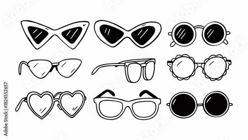 Trendy doodles set 10 fashionable sunglasses vector illustration scalable eps icon
