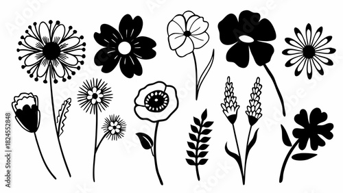 Doodle set of 10 wildflower illustrations vector graphic scalable eps icon