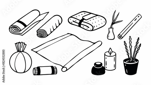 Doodle set of 10 yoga items scalable vector illustration eps icon pack