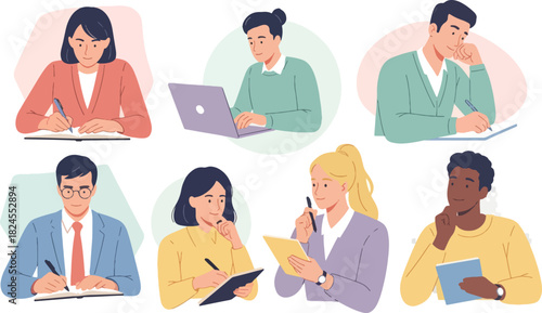 Diverse Group of Professionals Engaged in Meeting and Note Taking in Bright Modern Office